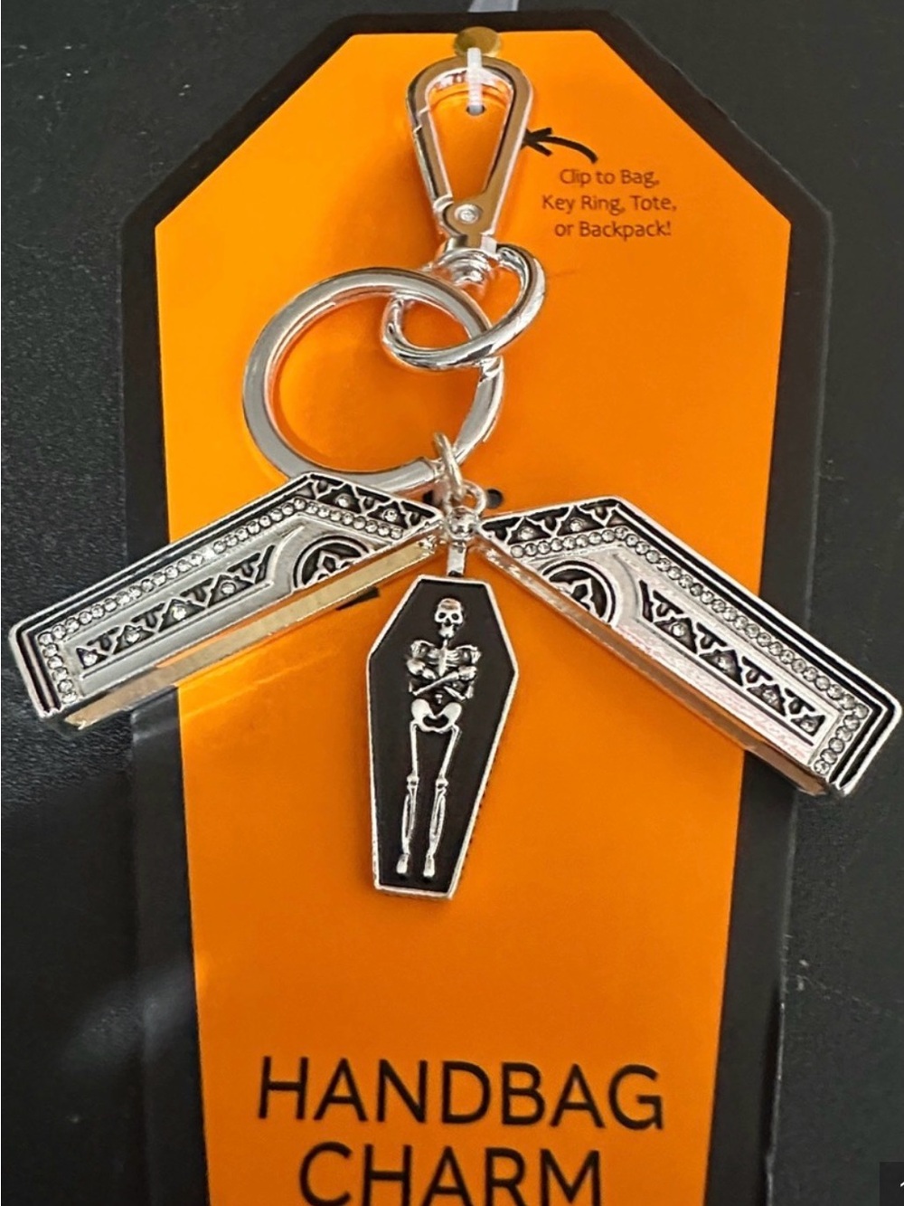 True to Form Black & Silver Coffin Skeleton Handbag Charm